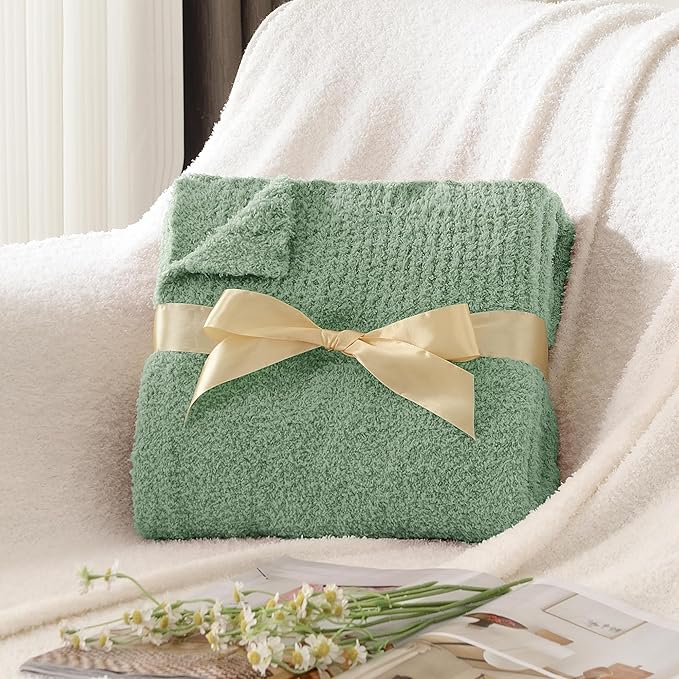 JOOJA Throw Blanket for Couch Super Soft Blankets for Bed Comfy Cozy Blanket Knit Fuzzy Plush Fleece Blanket Gift for Women Lightweight Blanket for Living Room Sofa 50 x 60 Inches Sage