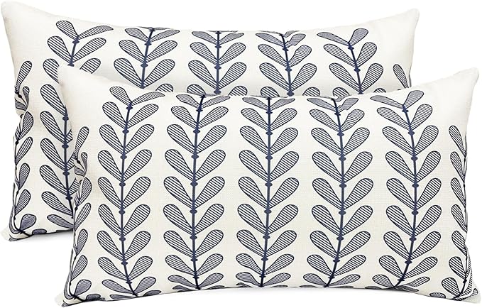 Decorative Throw Pillow Covers Set of 2 Blue Pillow Covers 12x20 Inch Throw Pillow Cover Linen Pillowcase Modern Boho Farmhouse Outdoor Pillow Covers for Couch Sofa Bed Living Room