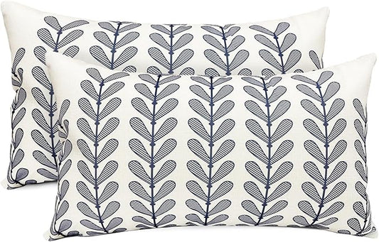 Decorative Throw Pillow Covers Set of 2 Blue Pillow Covers 12x20 Inch Throw Pillow Cover Linen Pillowcase Modern Boho Farmhouse Outdoor Pillow Covers for Couch Sofa Bed Living Room