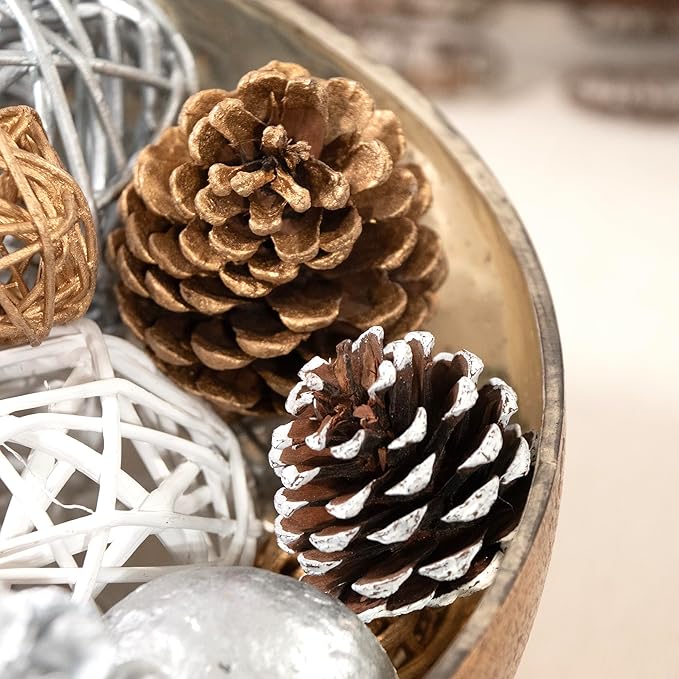 ANDALUCA Decorative Balls Bag Bowl Filler Home Decor (Silver Pinecone)