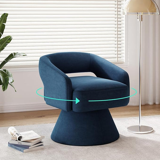 LINSY Swivel Accent Chair, Small Barrel Chair 360 Swivel Modern Armchair, Upholstered Reading Chair for Small Spaces Living Room, Vanity Chair for Bedroom, Blue