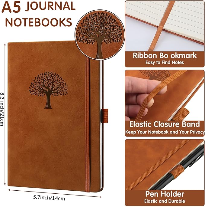 24 Pack Leather Notebook Journals Bulk 5.7" x 8.3" Harder Cover A5 Journals for Writing Men Women Leather Travel Notebooks Daily Gifts for Office School (Brown)
