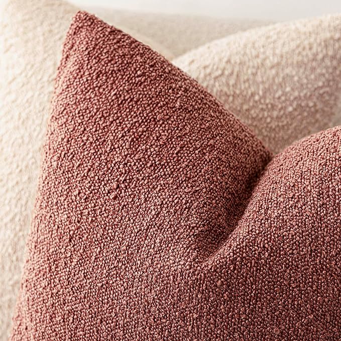 Foindtower Pack of 2 Textured Boucle Throw Pillow Covers Accent Solid Decorative Pillow Cases Cozy Woven Couch Cushion Case for Sofa Bedroom Living Room Home Decor 20x20 Inch Orange Rust Red