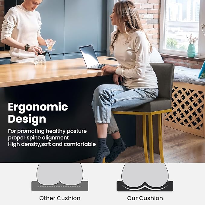 PHI VILLA Grey and Gold Bar Stools Set of 4, Faux Leather Counter Height Chairs, Kitchen Stools for Island, 24 Inch Barstools with Back