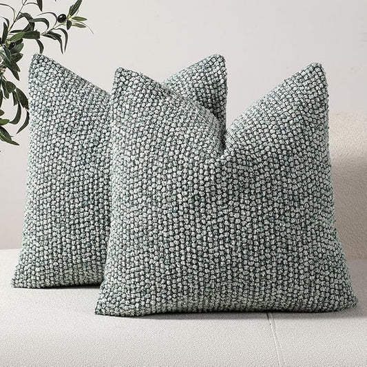 Striped Throw Pillow Covers 18x18 Set of 2 Green Textured Boucle Chic Morden Boho Accent Farmhouse Square Decorative Couch Pillow Covers for Home Decor Bed Sofa Living Room