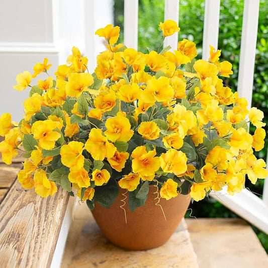 Fake Hibiscus Artificial Flowers for Outdoors Spring Summer Decoration, 6 Bundles Silk Yellow Hibiscus Flowers Bouquet UV Resistant Look Real Faux Plants for Outside Planter Front Door Porch Balcony