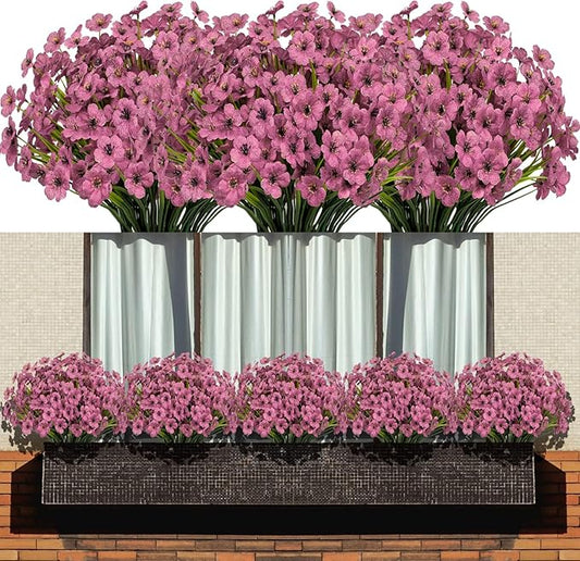 15 Bundles Artificial Flowers Fake Silk Flowers Outdoor UV Resistant Faux Flowers Plastic Fabric Greenery Plants for Hanging Planter Kitchen Home Office Wedding Garden Decoration(Pink)