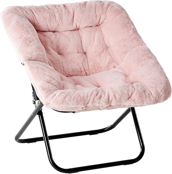 NEWBULIG Comfy Chair for Adults, Soft Faux Fur Foldable Lounge for Bedroom Living Room Dorm Rooms Flexible Reading Chair for Teens, Large Size, Square Shape