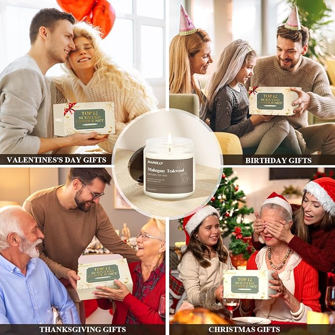 12 Pack Candles for Home Scented, Aromatherapy Candles Gifts Set for Women, Lavender, Vanilla, Rose,Eucalyptus Candle, 42OZ Natural Soy Wax Long Lasting Jar Candle, Birthday, Thanksgiving Day Present