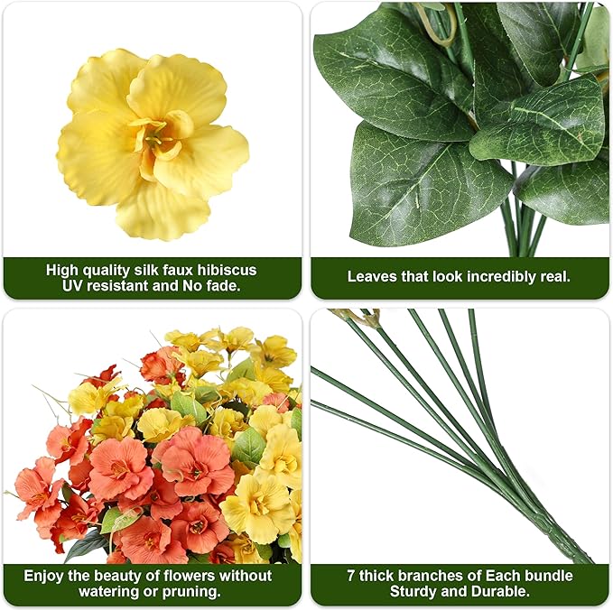 INSPRING Fake Fall Flowers Artificial Mums for Outdoors Autumn Decoration, Faux Silk Flowers Plants Realistic UV Resistant Tropical Flower Artificial for Outside Planter Patio (2MixHC, 6 Bundles)