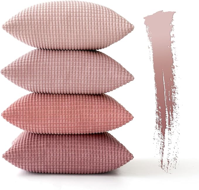MIULEE Aesthetic Pink Home Decor Pillow Covers 18x18 Inch Set of 4 Romantic Sweet Soft Throw Pillows Coquette Room Decor Corduroy Couch Pillowcases for Sofa Livingroom Bed