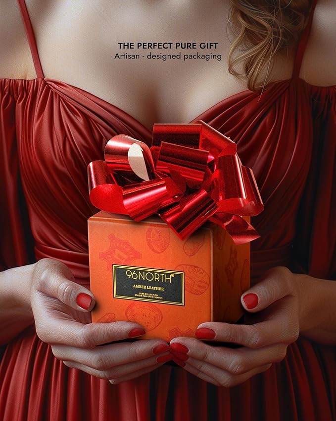 96NORTH | Pure Amber Leather Candle | 100% Natural Soy Wax | One Wick Jar Candle | Natural Fragrance Technology | Non Toxic | Up to 35 Hours Burning Time | Aromatherapy Gift for Men and Women