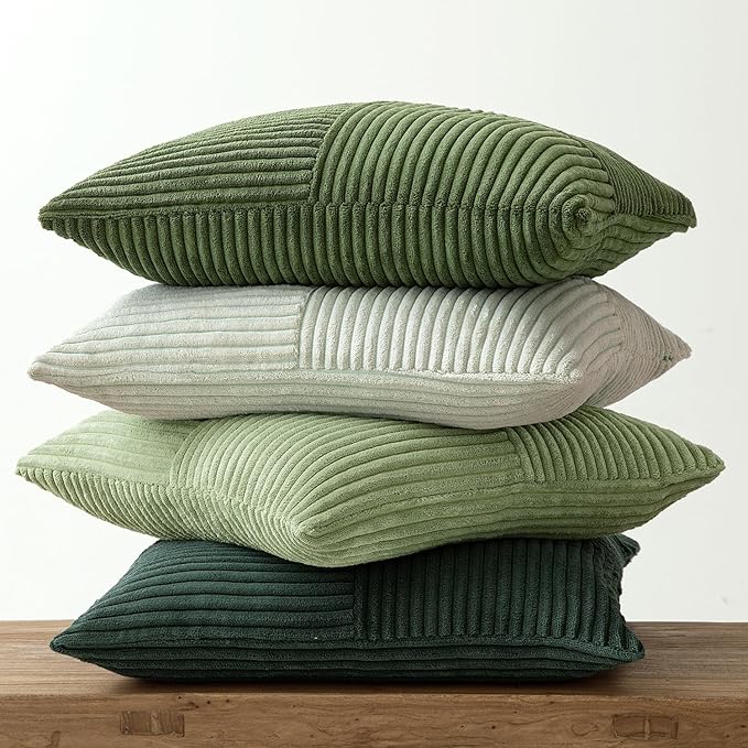 MIULEE Christmas Green Decorative Throw Pillow Covers 16x16 Inch Set of 4 Boho Farmhouse Cushion Covers Mordern Nordic Pillow Cases Soft Corduroy Gradient Home Decor for Couch Sofa Living Room Bed