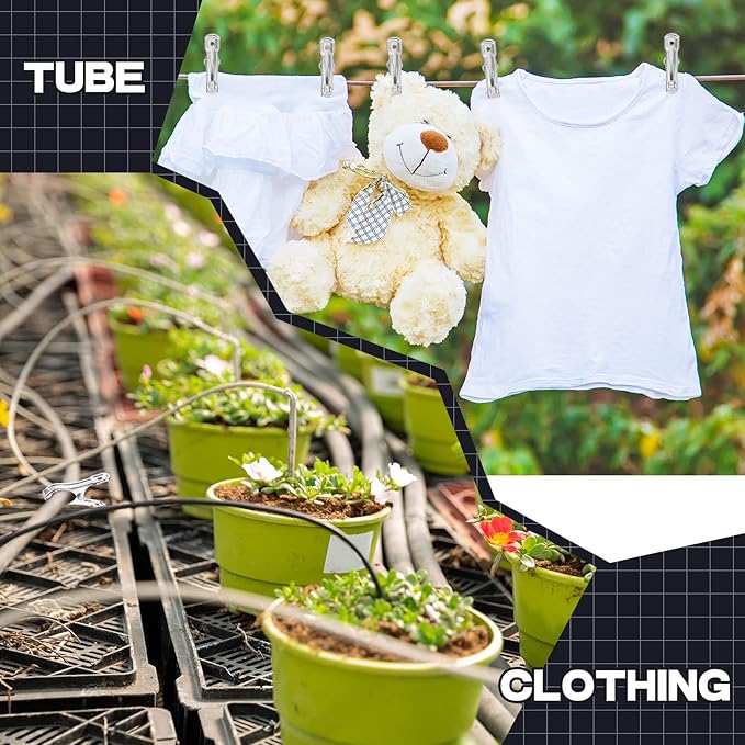 Raiten 100 Pcs Garden Clips Stainless Steel Greenhouse Clamps Heavy Duty Clips Have a Strong Grip to Hold Down The Shade Cloth or Plant Cover on Garden Hoops or Greenhouse Hoops and Netting Holding