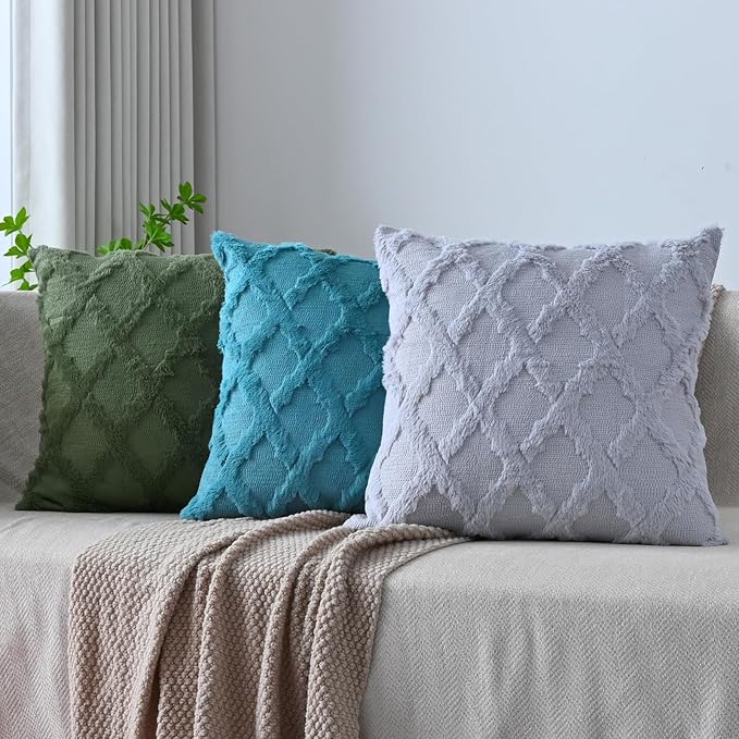 Set of 2 Soft Moroccan Throw Pillow Covers 22x22 Inch Plush Boho Decorative Pillow Cover Accent Cushion Case for Couch Sofa Bed, Teal