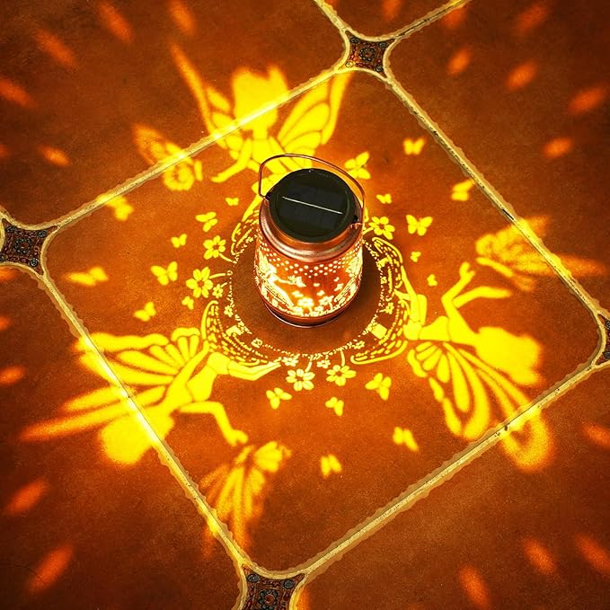 Homemory Solar Lanterns Fairy Lights Outdoor Waterproof Garden Decor Women Gifts for Birthday, LED Hanging Solar Lights Metal Lantern Decoration Outside for Yard, Patio, Backyard, Porch, Lawn