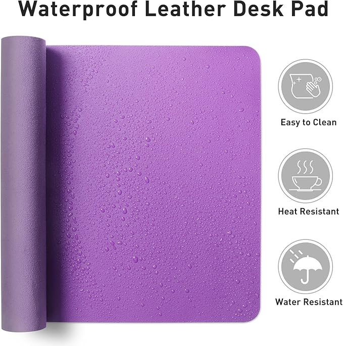 Aothia Leather Desk Pad Protector, Office Desk Mat, Large Mouse Pad, Non-Slip PU Leather Desk Blotter, Laptop Desk Pad, Waterproof Desk Writing Pad for Office and Home (48"x17", Iris Violet)