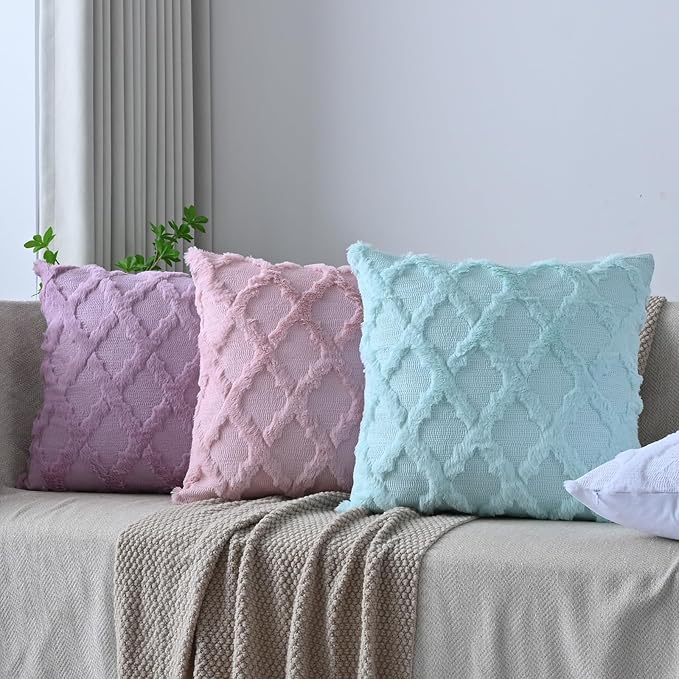 Set of 2 Soft Moroccan Throw Pillow Covers 20x20 Inch Plush Boho Decorative Pillow Cover Accent Cushion Case for Couch Sofa Bed, Pure White