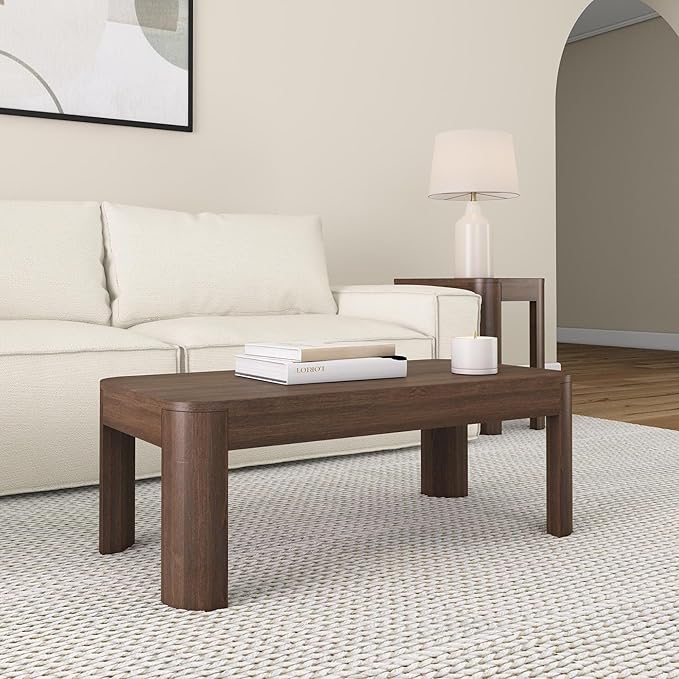 Plank+Beam Small Modern Rounded Coffee Table, 40 Inch, Solid Wood Contemporary Center Table for Living Room, Rectangle Tea Table, Walnut