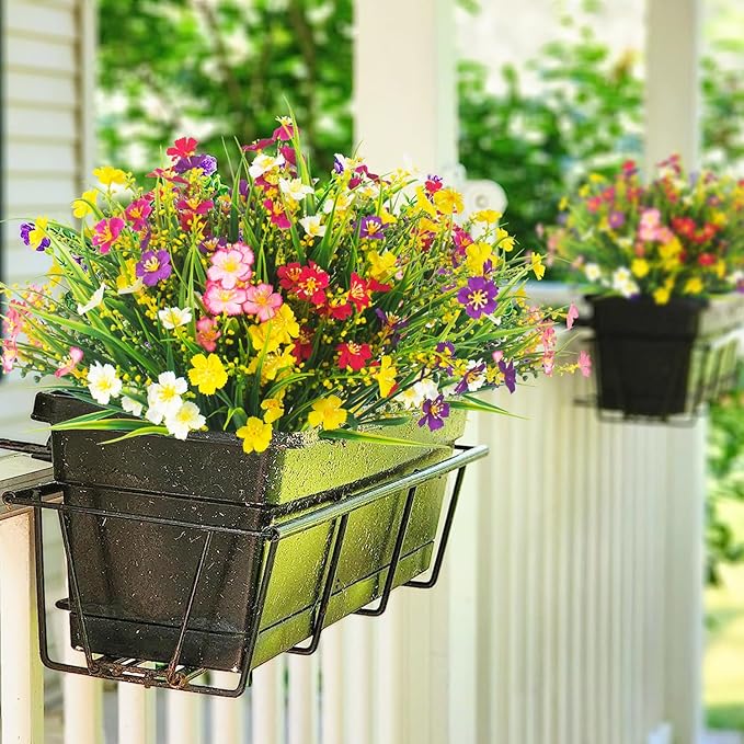 12 Bundles Artificial Flowers Faux Plants Spring Decoration Plastic Plants UV Resistant Shrubs for Home Indoor Outside Garden Window Porch Pots Decoration (Multicolor)