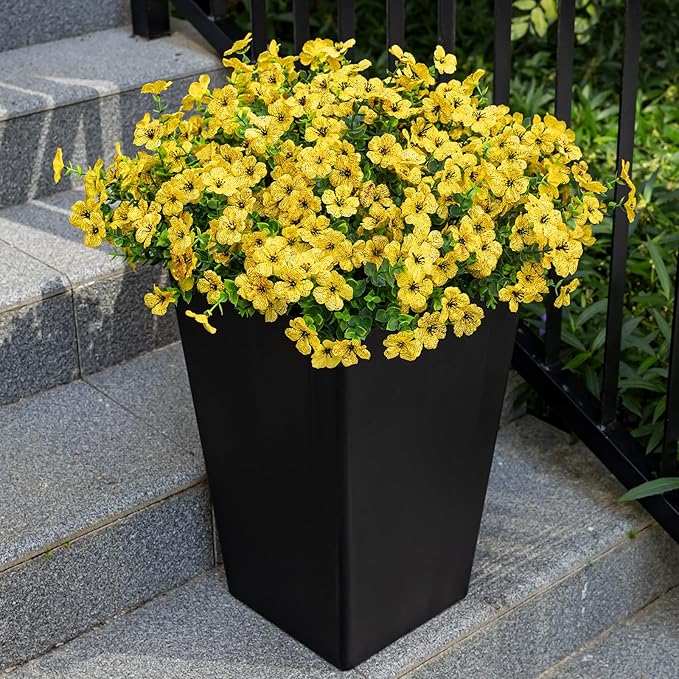 20 Bundles Artificial Flowers for Outdoor Fake Plants for Spring Decoration,Faux Eucalyptus Flowers for Planter UV Resistant Lifelike for Home Porch Garden（Yellow）