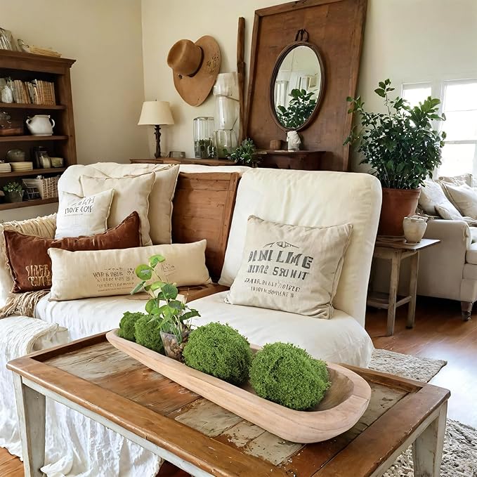 Athaliah Wooden Dough Bowl, 30 Inch Hand Carved Rustic Long Wood Dough Bowls for Decor, Vintage Decorative dough bowl for Table Centerpiece (30 Inch-Brown)