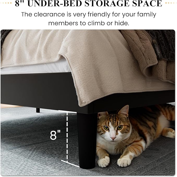 SHA CERLIN Full Size Velvet Bed Frame with Vertical Channel Tufted Wingback Headboard, Upholstered Platform Bed with Wood Slats, No Box Spring Needed, Easy Assembly, Black