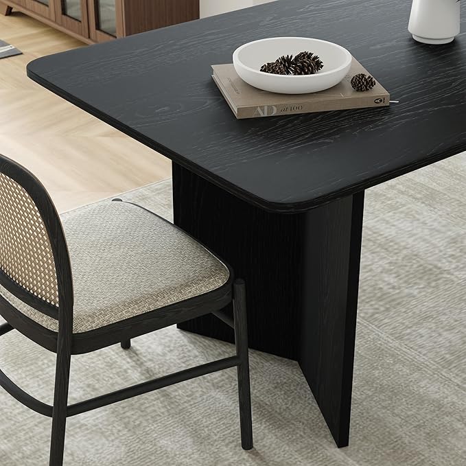 Casaphoria 79" Dining Table for 6, Wood Kitchen Table with Scratch-Resistant Top & V-Shaped Base, Modern Farmhouse Rectangular Dining Table for Living Room, Kitchen, Easy Assembly, Black