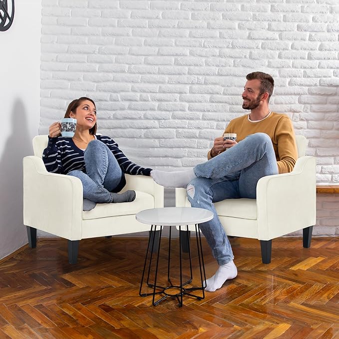 VINGLI Mid Century Modern Accent Chairs for Living Room & Reading - Soft Chenille Upholstered Arm & Side Chairs (Creamy White)