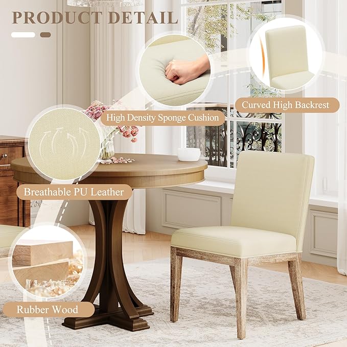 Wooden Dining Chairs Set of 4, Modern Fabric Upholstered Dining Room Chair, Kitchen Side Chairs, Farmhouse Dinner Chair with High Back for Kitchen, Beige