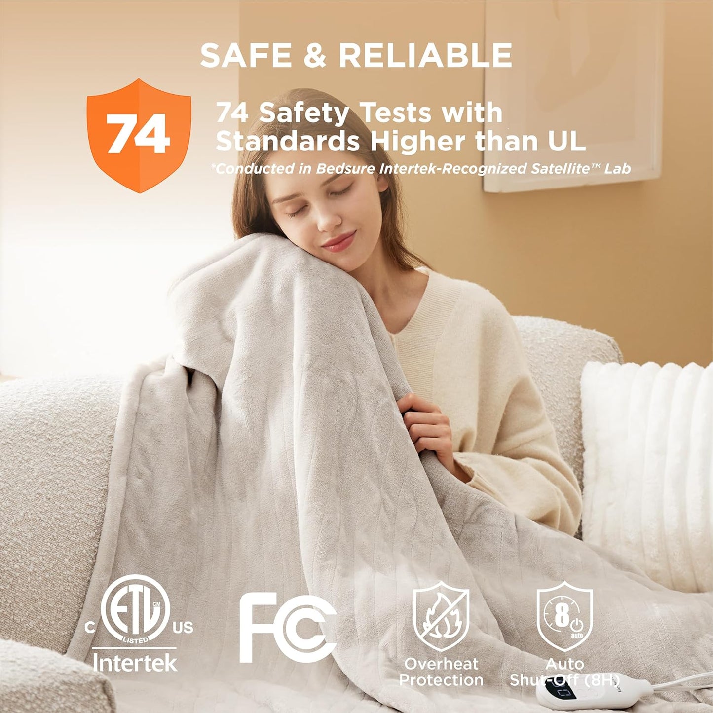 Bedsure Electric Blanket Full Size - Soft Flannel Heated Blanket, Fast Heating with 10 Time Settings & 6 Heat Settings, Warm Gift for Grandma (72x84 inches, Cream)