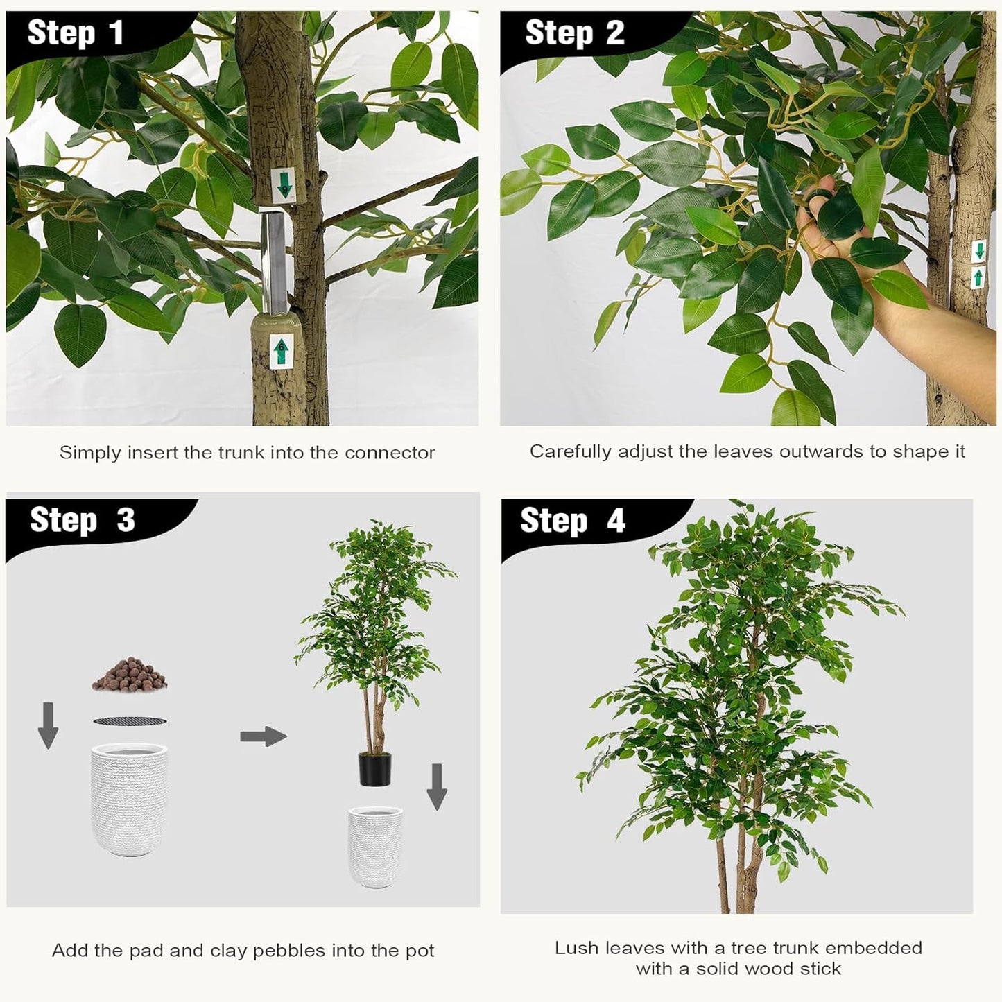 Ficus Tree Artificial with 3 Trunks, 6ft Fake Ficus Tree in White Magnesium Pot, Tall Artificial Tree Potted Plant for Indoor Outdoor Home Office Living Room Patio Bedroom Decor