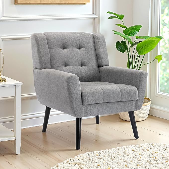 NicBex Modern Accent Chair for Living Room Upholstered Foam Filled Living Room Chairs with Metal Legs Linen Cozy Lounge Armchair for Living Room Bedroom,Light Grey