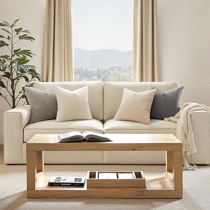 MIULEE Boho Farmhouse Decorative Pillow Covers 18x18 Inch Set of 4 Rustic Modern Home Decor Couch Throw Pillows Corduroy Pillowcases for Sofa Living Room Bed Neutral