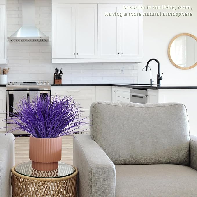 Fake Grass Plant Fake Plants Outdoor Artificial Onion Grass Artificial Grasses Outdoor UV Resistant Faux Plastic Grass Artificial Shrubs Bushes Fake Flowers Outside Artificial Yard Flower(Pure Purple)