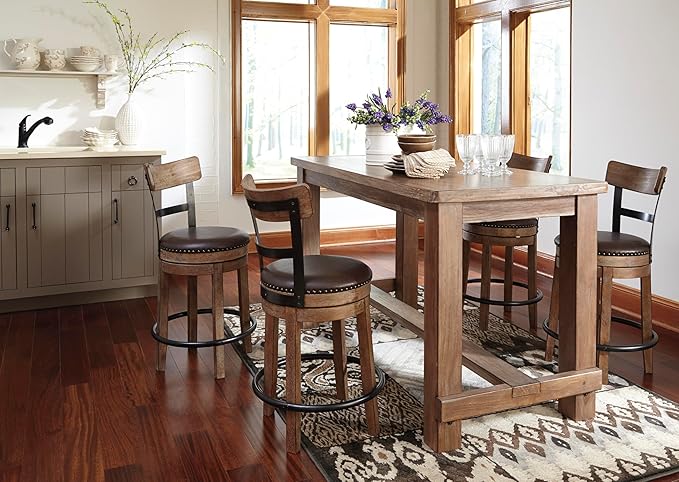 Signature Design by Ashley Pinnadel 24.25" Modern Farmhouse Swivel Counter Height Barstool, Light Brown