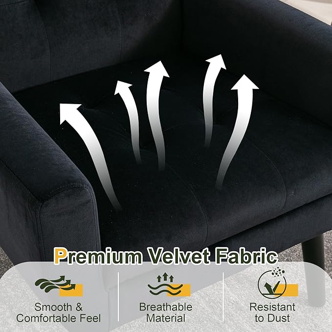 NicBex Modern Accent Chair for Living Room Upholstered Foam Filled Living Room Chairs with Metal Legs Velvet Cozy Lounge Armchair for Living Room Bedroom,Black