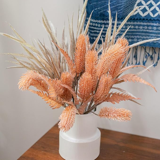 7 PCS Christmas Stems for Vases, 26 in Faux Stems Fake Plants Winter Stem Greenery Branches Fake Leaves Faux Foliage for DIY Craft Garland Home Kitchen Office Indoor Centerpiece Table Decor, Orange