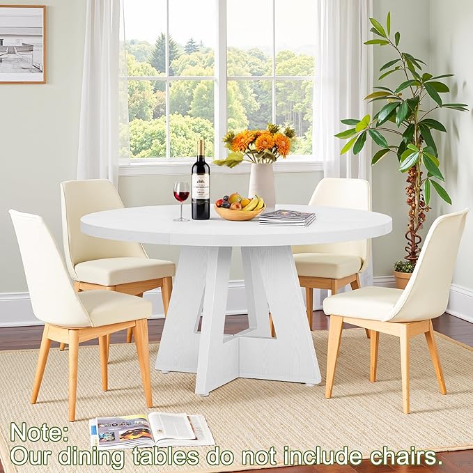 NicBex 47-Inch Round Dining Table for 4, Farmhouse Dinner Table Small Farmhouse Kitchen Tables with Wood Pedestal Base for Dining Room, Kitchen, Living Room, White