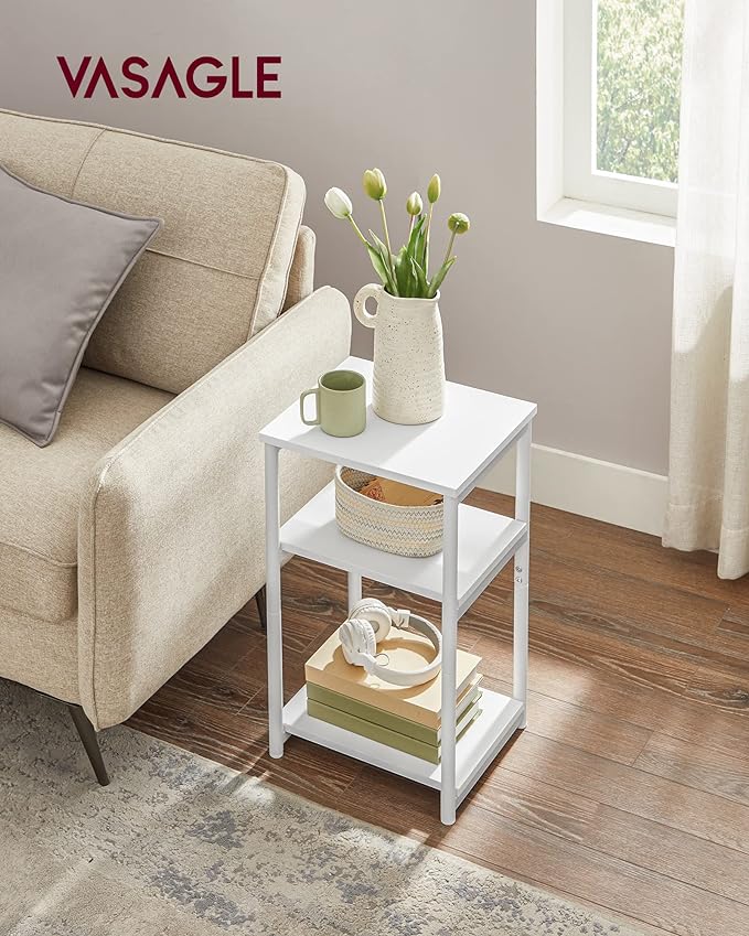 VASAGLE Side Table, Small End Table, Tall Nightstand for Living Room, Bedroom, Office, Bathroom, White ULET273W14