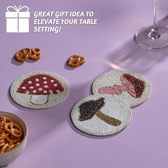 Folkulture Boho Coasters Set for Drinks | 4" Round Farmhouse or Rustic Table Coaster for Coffee Table | Modern Coasters for Bar | Cute Coaster for Housewarming Gifts for Women