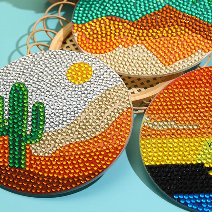 8 PCS Abstract Moon Diamond Art Coasters Kits, Diamond Painting Coasters with Holder Set of 8, DIY Drink Coasters Art Crafts Supplies for Adults Cup Mat for Home Decor House Warming Gifts 3.9inch