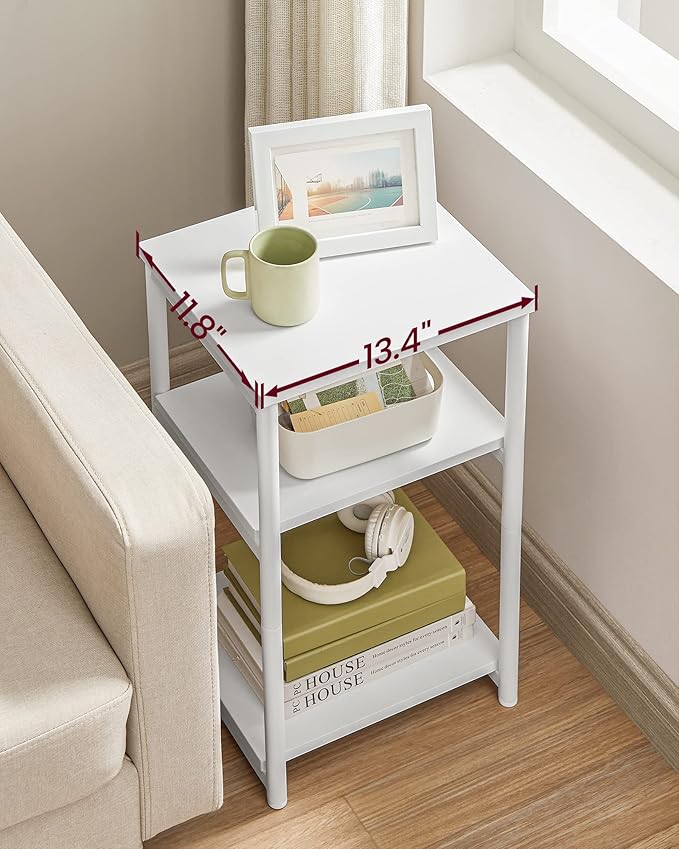 VASAGLE Side Table, Small End Table, Tall Nightstand for Living Room, Bedroom, Office, Bathroom, White ULET273W14