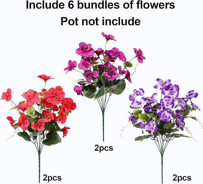 Hibiscus Artificial Flowers Plants for Outdoors Summer Decoration, 6 Bundles Fake Silk Hibiscus Bouquet Realistic UV Resistant Tropical Flowers Artificial for Outside Planter Front Door Porch Patio