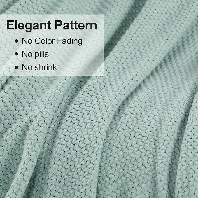 Blagic Knitted Throw Blanket for Couch, Soft Farmhouse Throw Blanket with Tassels,Home Decorative Lightweight Blankets,Spring Throws for Bed/Chair/Sofa,Wheat Textured (Light Blue&White,50" W x 60" L)