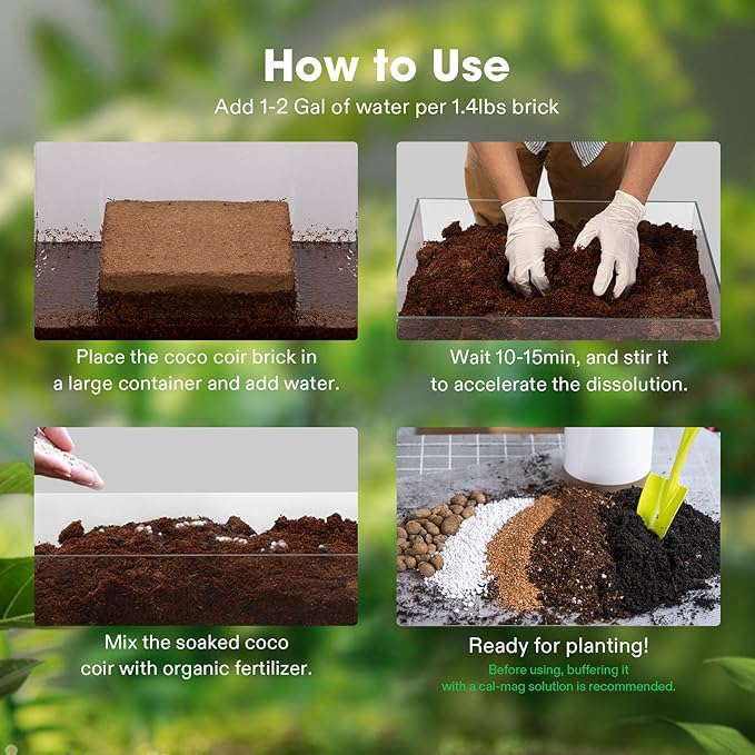 VIVOSUN Coco Coir Brick, 11lbs 100% Natural Organic Compressed Coconut Coir Fiber with Low EC, PH Balance & High Nutrition, Coconut Fiber Substrate, Coconut Soil for Plants