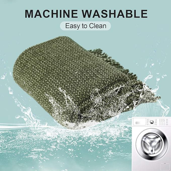 Blagic Knitted Throw Blanket for Couch, Soft Farmhouse Throw Blanket with Tassels,Home Decorative Lightweight Blankets,Spring Throws for Bed/Chair/Sofa,Wheat Textured (Green & White,50" W x 60" L)