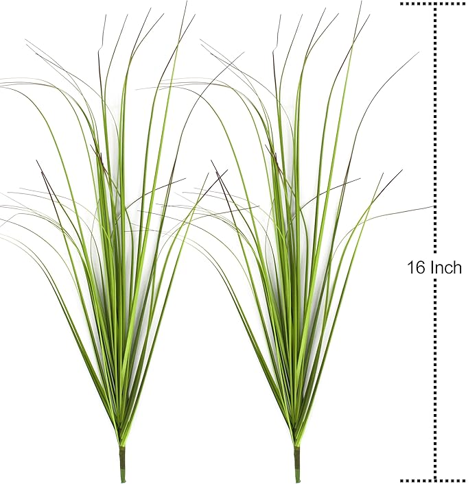 20PCS Artificial Plants Outdoor,Artificial Shrubs Fake Tall Grass,Artificial Faux Greenery Stems,Fake Leaves Artificial Grass Plant Onion Grass UV Resistant for Indoor Decor (20, Green)