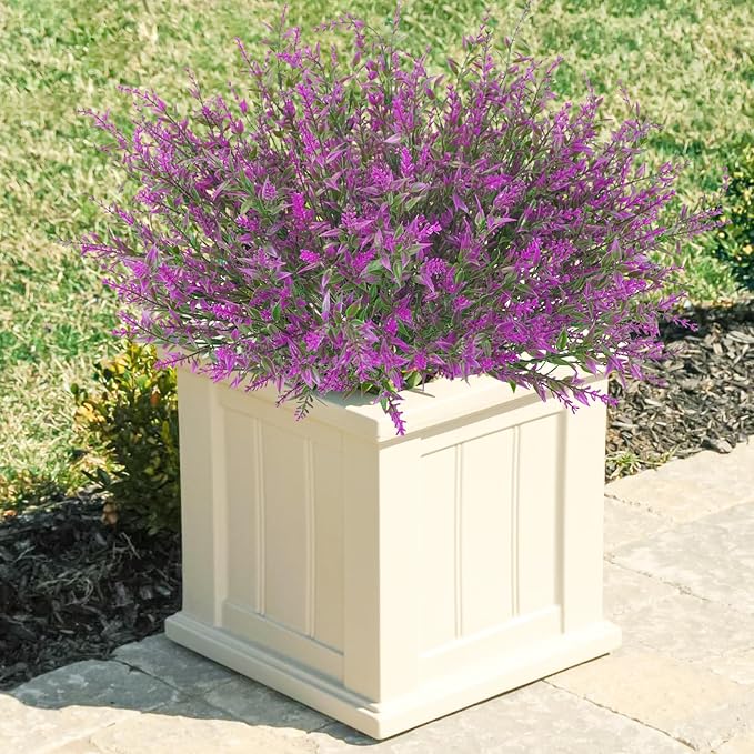 Krissing 80 Bundles Outdoor Lavender Flowers UV Resistant Artificial Flowers for Outdoor Fake Lavender Plastic Purple Plants for Outside Garden Patio Planters Window Box Porch Summer Decor (Fushia)