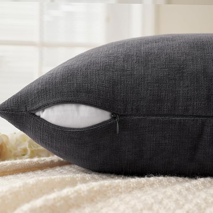 MIULEE Dark Grey Couch Pillow Covers 12x20 Inch, Set of 2 Soft Chenille Decorative Lumbar Throw Pillow Covers Farmhouse for Sofa Living Room Bed